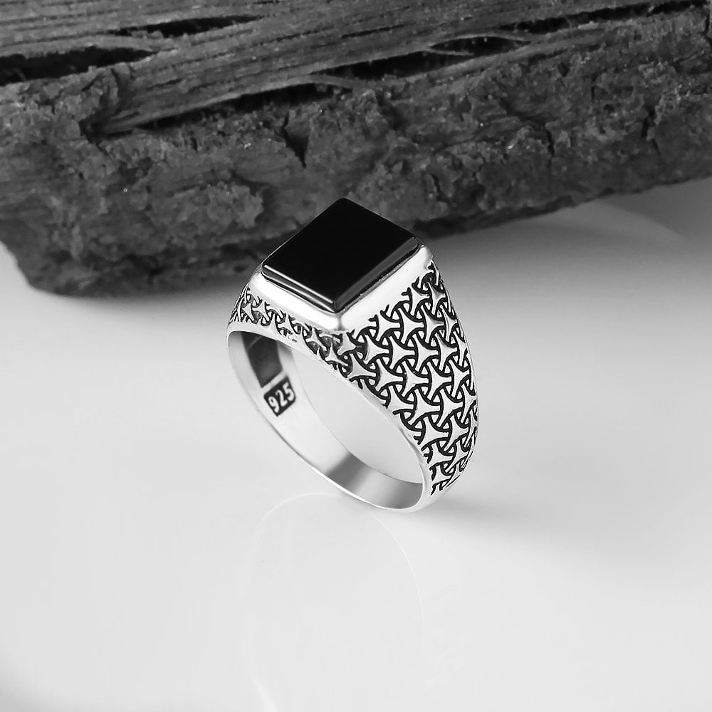 Plain Model Onyx Stone 925 Sterling Silver Men's Ring