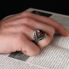 925 Sterling Silver Men's Ring with Marquise Cut Zircon Stone