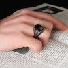 925 Sterling Silver Men's Ring with Black Zircon Stone