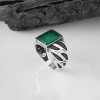 925 Sterling Silver Men's Ring with Green Agate Stone