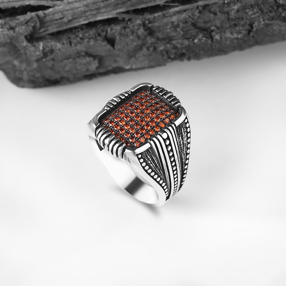 Micro Stone Hand Engraved  925 Sterling Silver Men's Ring