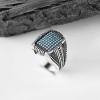 Micro Stone Hand Engraved  925 Sterling Silver Men's Ring