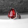 Zircon Stone Hand Engraved  925 Sterling Silver Men's Ring