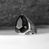 Zircon Stone Hand Engraved  925 Sterling Silver Men's Ring