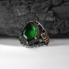 Zircon Stone Hand Engraved  925 Sterling Silver Men's Ring