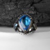 Zircon Stone Hand Engraved  925 Sterling Silver Men's Ring