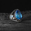 Zircon Stone Hand Engraved  925 Sterling Silver Men's Ring