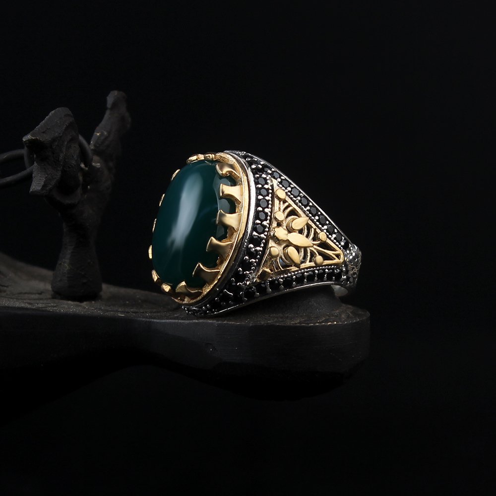 Men's Silver Ring with Agate Stone