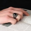 925 Sterling Silver Men's Ring with Black Zircon Stone
