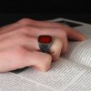 Agate Stone Hand Engraved  925 Sterling Silver Men's Ring