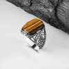 Tiger Eye Stone Hand Engraved  925 Sterling Silver Men's Ring