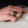 Tiger Eye Stone Hand Engraved  925 Sterling Silver Men's Ring