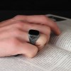 Onyx Stone Hand Engraved  925 Sterling Silver Men's Ring