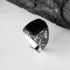 Onyx Stone Hand Engraved  925 Sterling Silver Men's Ring