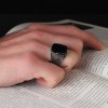 Onyx Stone Hand Engraved  925 Sterling Silver Men's Ring