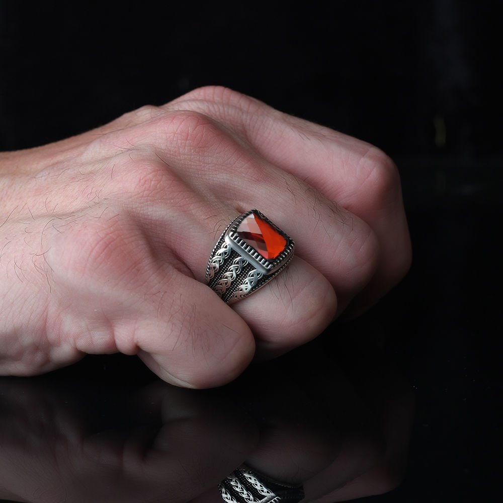 925 Sterling Silver Men's Ring with Zircon Stone