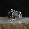 925 Sterling Silver Men's Ring with Lion Symbol and Crystal Cut Zircon Stone