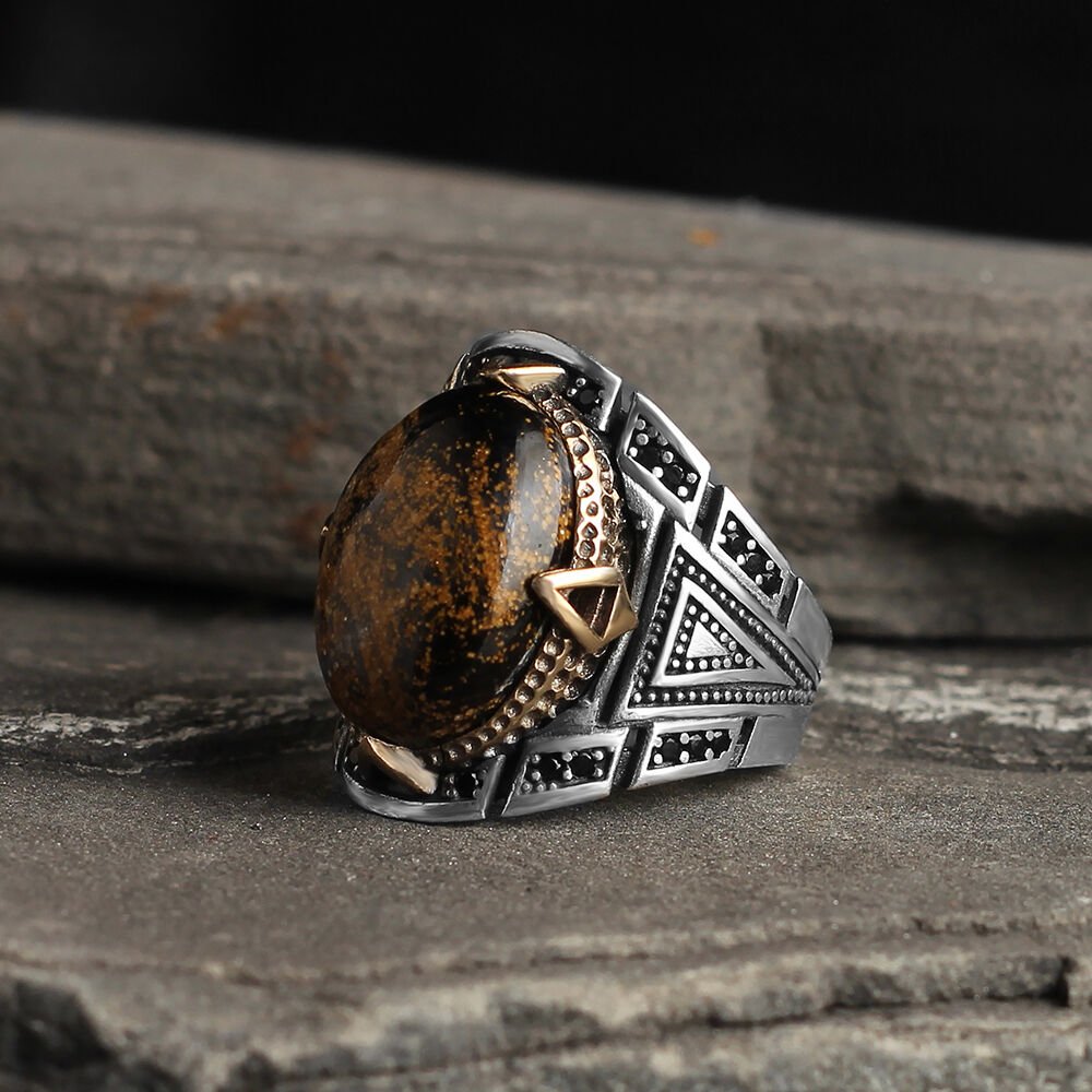 925 Sterling Silver Men's Ring with Pietersite Stone