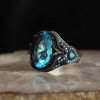 925 Sterling Silver Men's Ring with Blue Zircon Stone