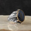 925 Sterling Silver Men's Ring with Blue Tiger's Eye Stone