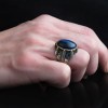 925 Sterling Silver Men's Ring with Blue Tiger's Eye Stone