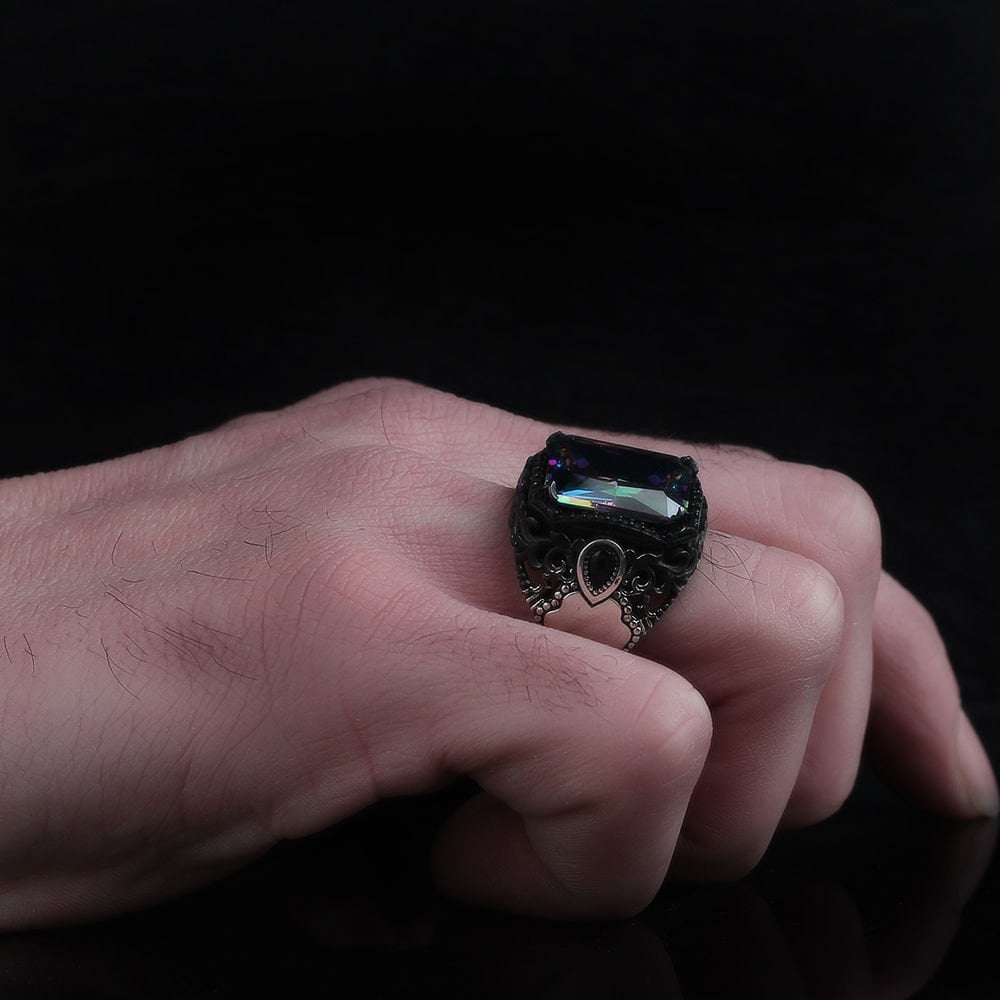 925 Sterling Silver Men's Ring with Mystic Topaz Stone