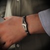 Hand Engraved  Model 925 Sterling Silver Leather Bracelet for Men