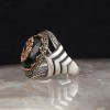 Zircon Stone Hand Engraved  Silver Men's Ring