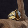 925 Sterling Silver Men's Ring with Rhodium Plated Tiger's Eye Stone