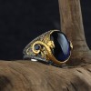 Rhodium Plated 925 Sterling Silver Men's Ring with Blue Tiger's Eye Stone