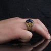 Rhodium Plated 925 Sterling Silver Men's Ring with Blue Tiger's Eye Stone