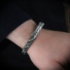 Hand Engraved  Model 925 Sterling Silver Leather Bracelet for Men