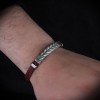 Hand Engraved  Model 925 Sterling Silver Leather Bracelet for Men