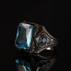 925 Sterling Silver Men's Ring with Aquamarine Stone