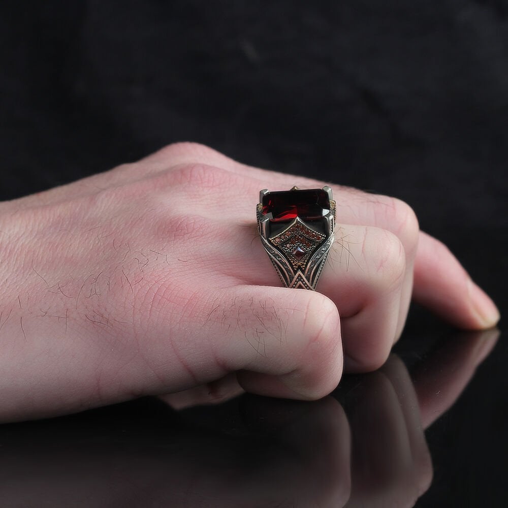 925 Sterling Silver Men's Ring with Zircon Stone