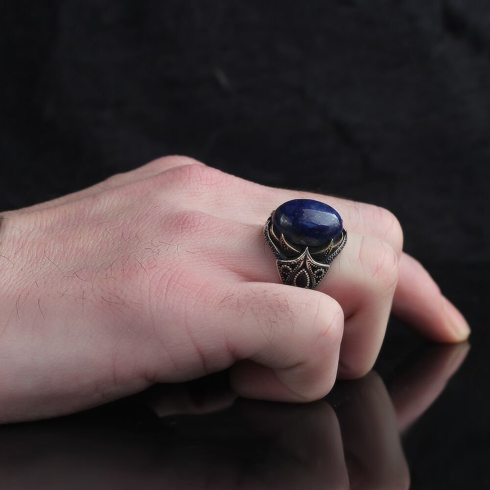 925 Sterling Silver Men's Ring with Lapis Stone