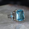 Chain Series 925 Sterling Blue Topaz Stone Men's Silver Ring