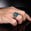 Chain Series 925 Sterling Blue Topaz Stone Men's Silver Ring