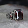 Chain Series 925 Sterling Garnet Men's Silver Ring