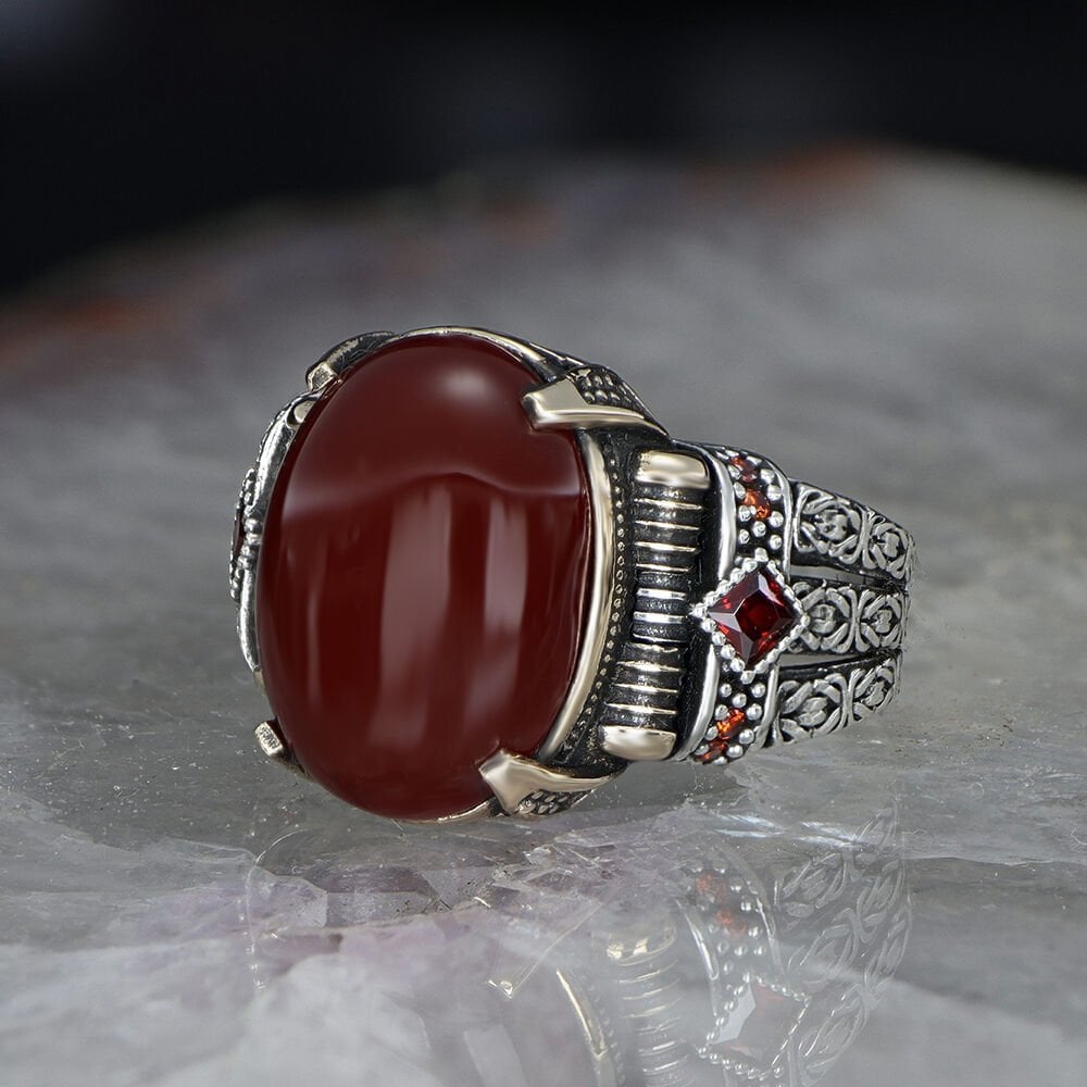 Chain Series 925 Sterling  Agate Stone Men's Silver Ring