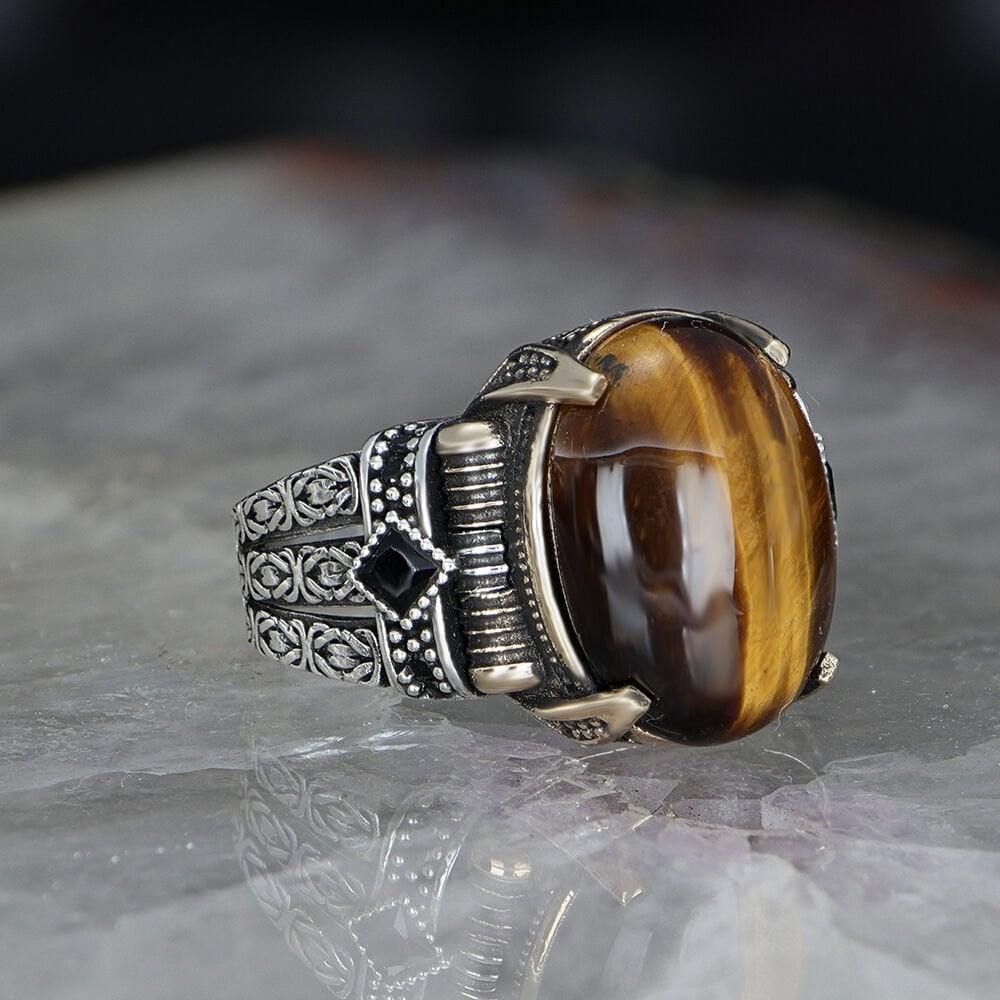 Chain Series 925 Sterling  Tiger Eye Men's Silver Ring