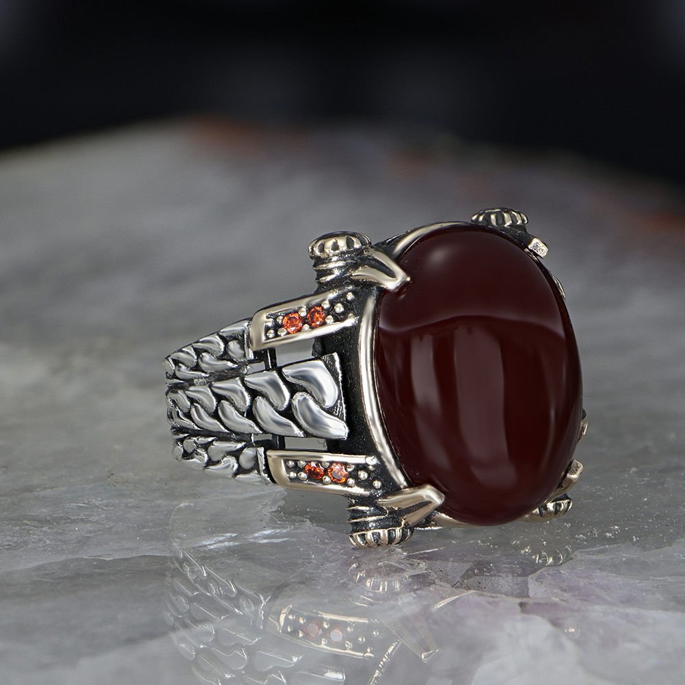 Chain Series 925 Sterling  Agate Stone Men's Silver Ring