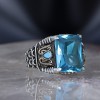 Chain Series 925 Sterling Blue Topaz Men's Silver Ring