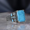 Chain Series 925 Sterling Blue Topaz Men's Silver Ring