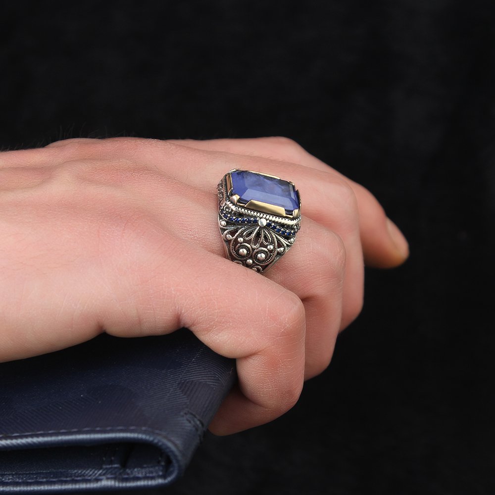 925 Sterling Silver Men's Ring with Paraiba Stone