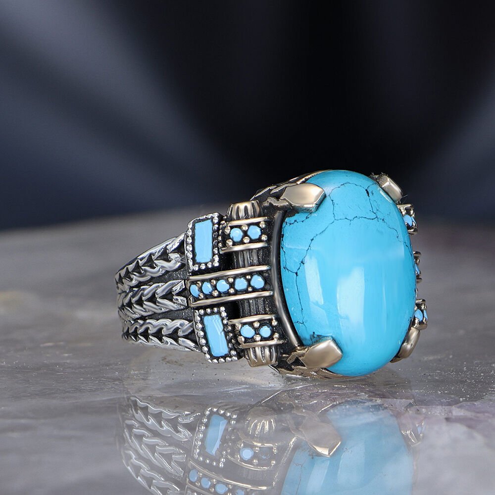 Chain Series 925 Sterling  Turquoise Stone Men's Silver Ring