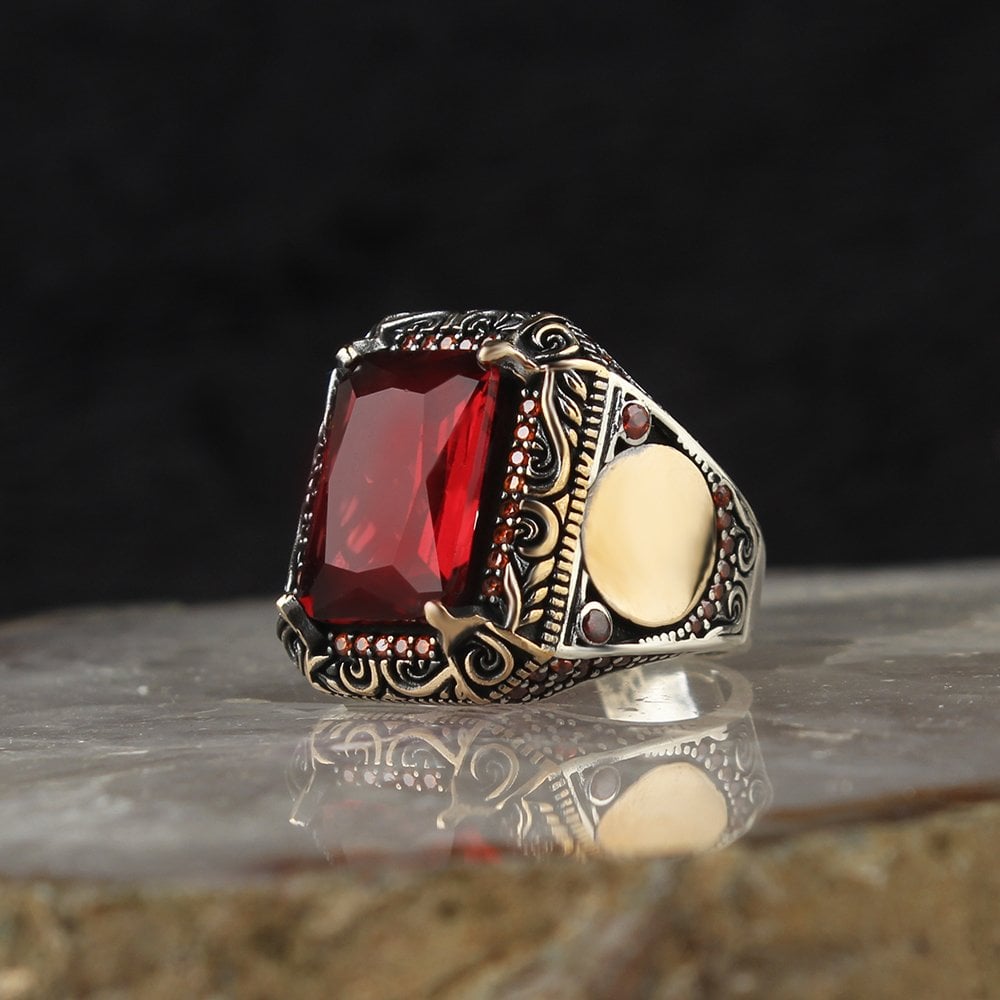 925 Sterling Silver Men's Ring with Zircon Stone
