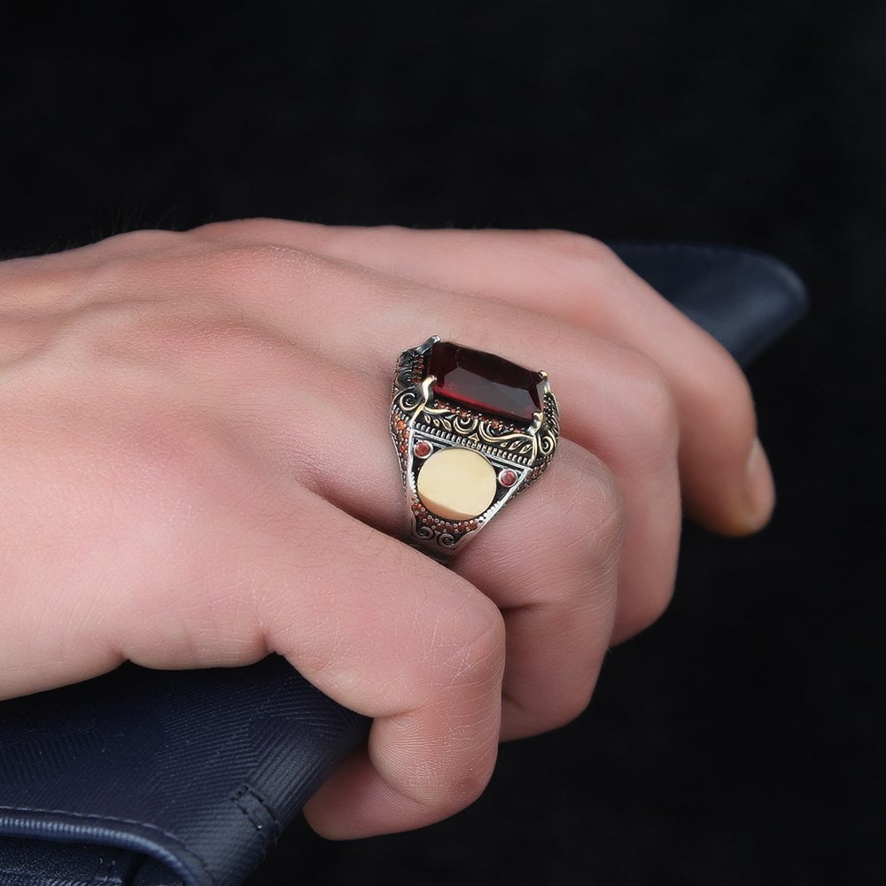 925 Sterling Silver Men's Ring with Zircon Stone