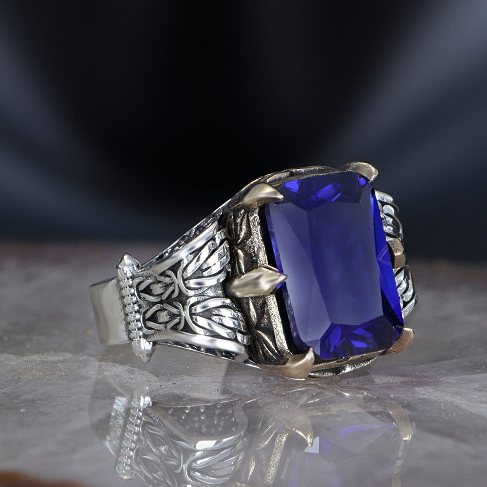 Chain Series 925 Sapphire Stone  Silver Ring