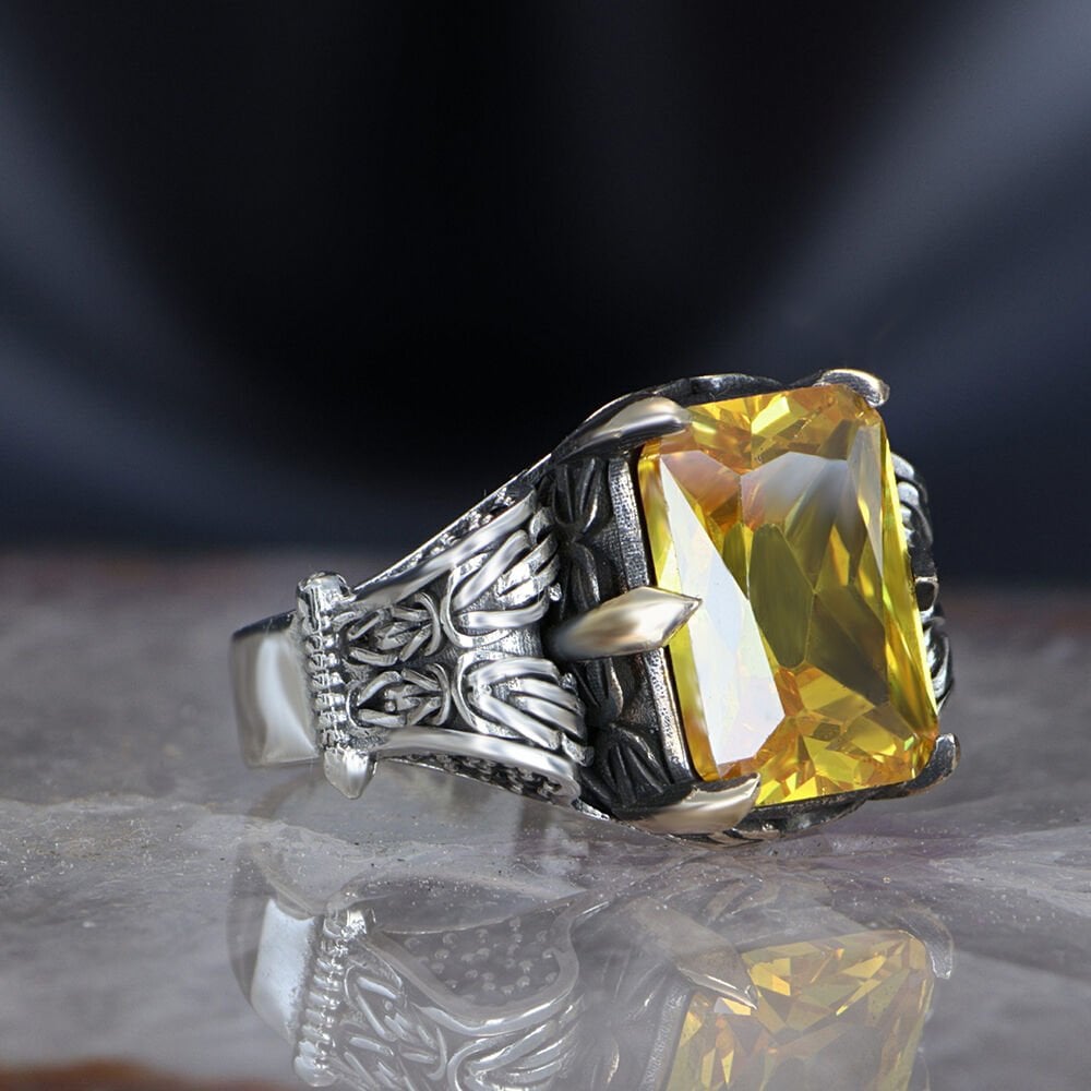 Chain Series 925 Citrine Stone Silver Ring
